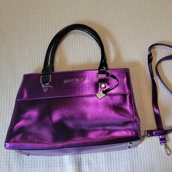 Shiny Purple Handbag with Black Handles - Picture 1 of 16
